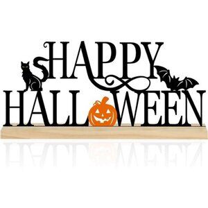 Metal Happy Halloween Sign, Black Halloween Decorations for Home
